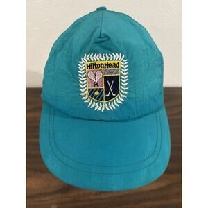 Vintage HILTON HEAD ISLAND SC Snapback Cap‎ Teal Nylon Golf Tennis Logo Hat